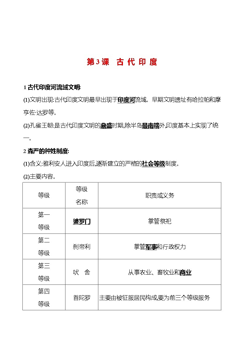 第一单元 第三课   古 代 印 度 同步练习2023-2024 部编版历史 九年级上册01