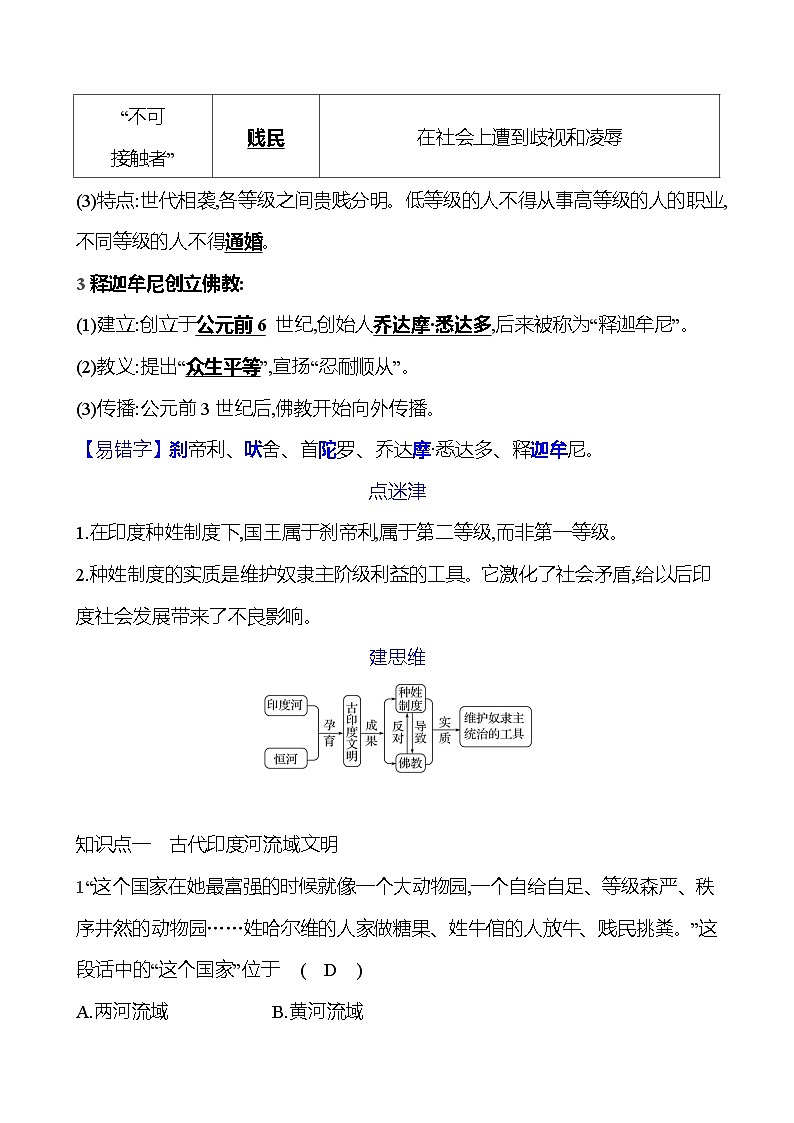 第一单元 第三课   古 代 印 度 同步练习2023-2024 部编版历史 九年级上册02