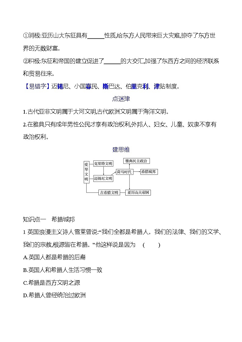 第二单元 第4课   希腊城邦和亚历山大帝国 同步练习（学生版）2023-2024 部编版历史 九年级上册第2页