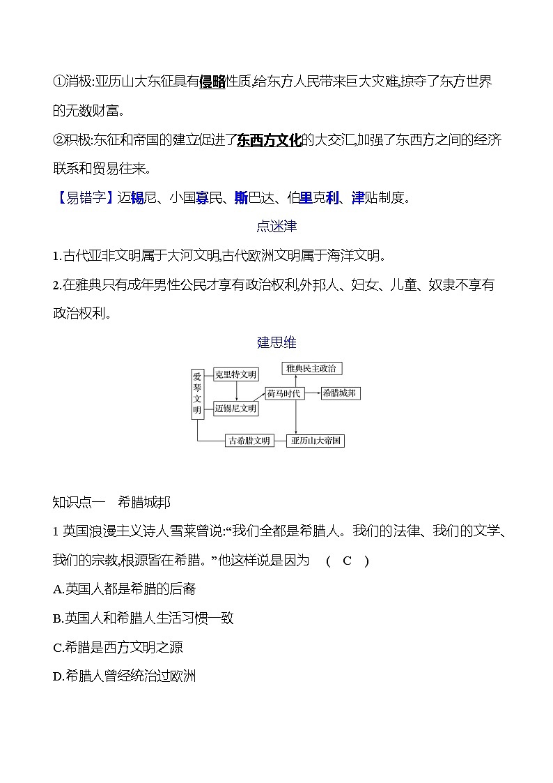 第二单元 第4课   希腊城邦和亚历山大帝国 同步练习（教师版）2023-2024 部编版历史 九年级上册第2页