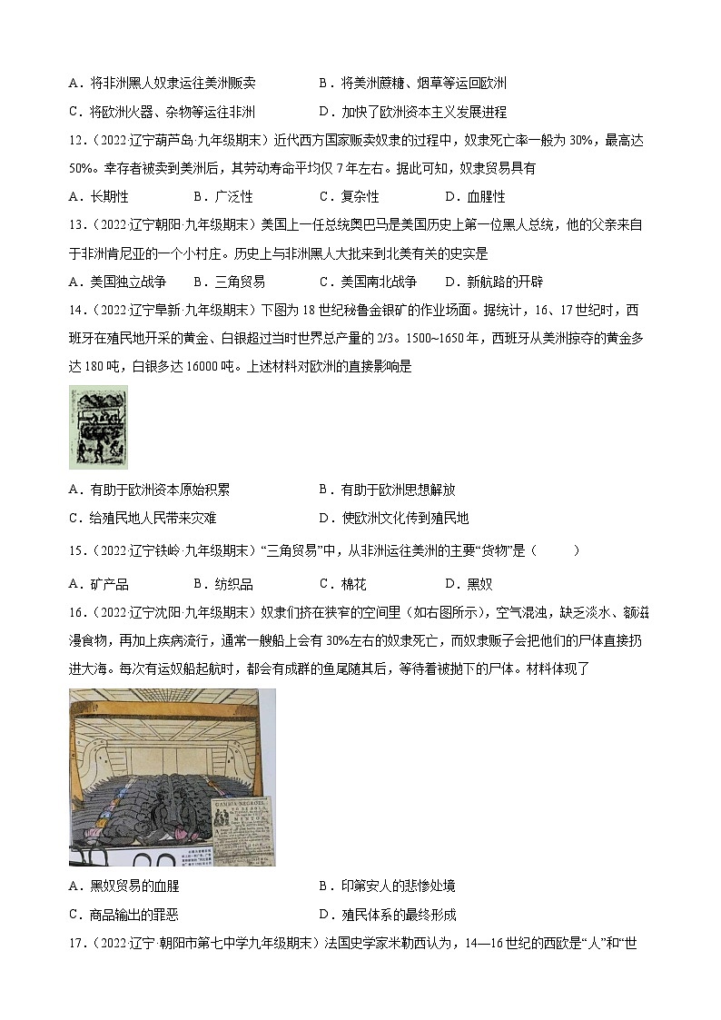 第16 课早期殖民掠夺 期末试题分类选编--2022-2023学年上学期辽宁省各地九年级历史（含解析)03