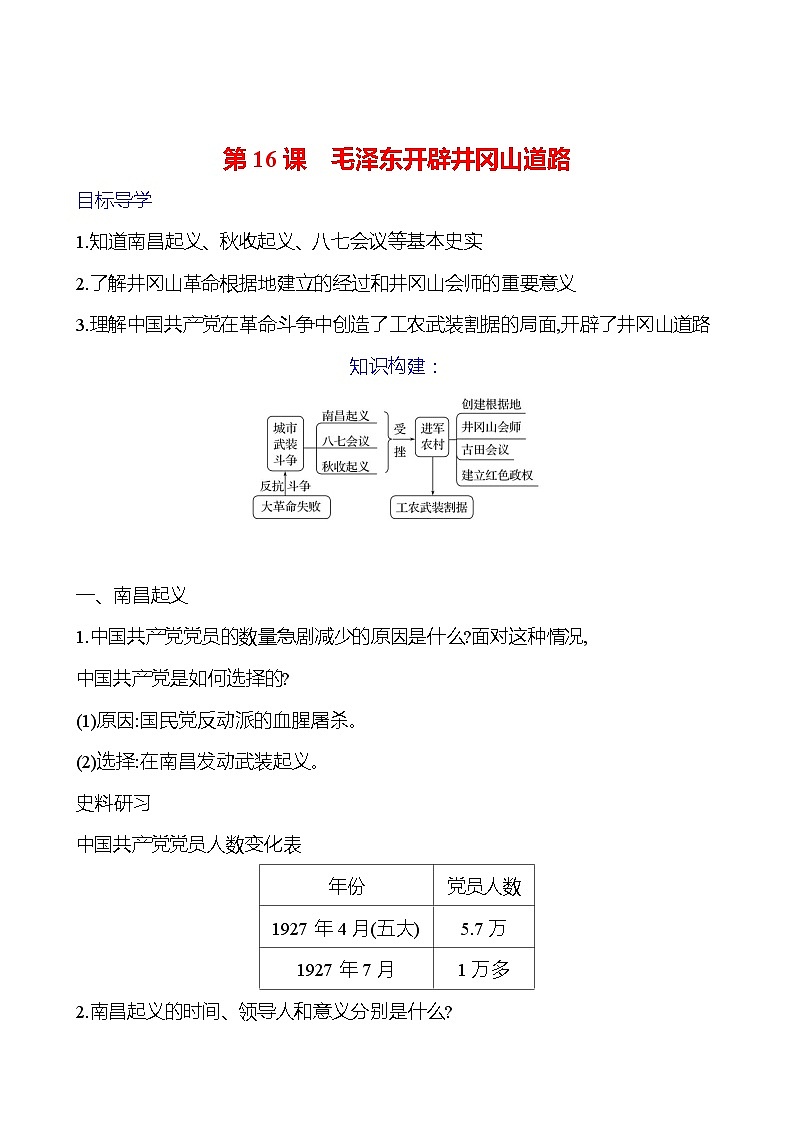 第五单元　第十六课　毛泽东开辟井冈山道路 导学案2023-2024 部编版初中历史八年级上册01