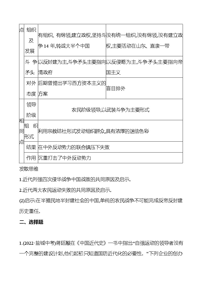 第二单元 单元复习课  同步练习2023-2024 部编版初中历史八年级上册02