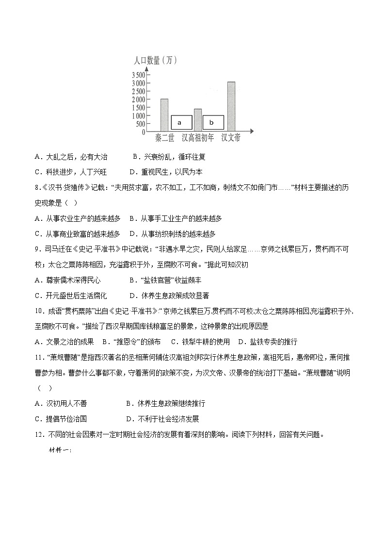 第11课西汉建立和“文景之治”  分层作业（含答案）2023-2024学年部编版七年级历史上册02