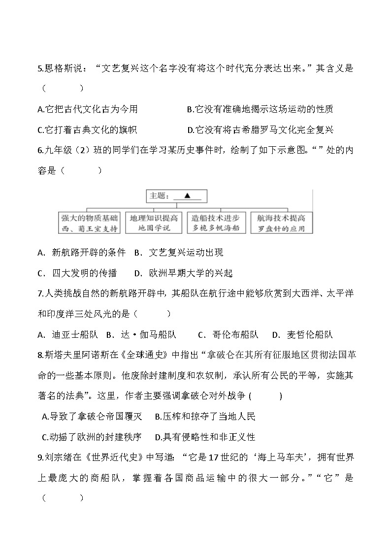 河北省唐山市第十九中学2023--2024学年部编版九年级历史上学期第一次学情检测试卷（含答案）第2页