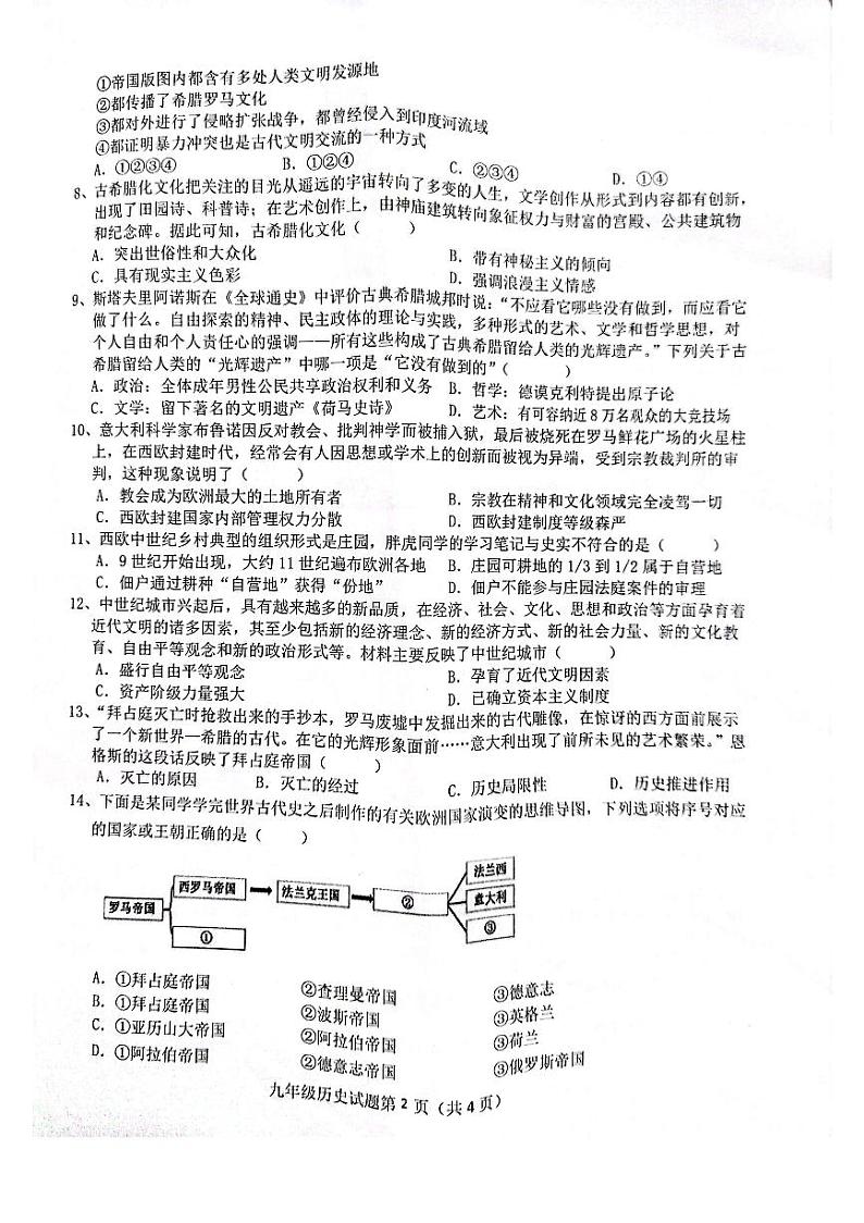 安庆十四中初三年级月度调研历史试卷第2页