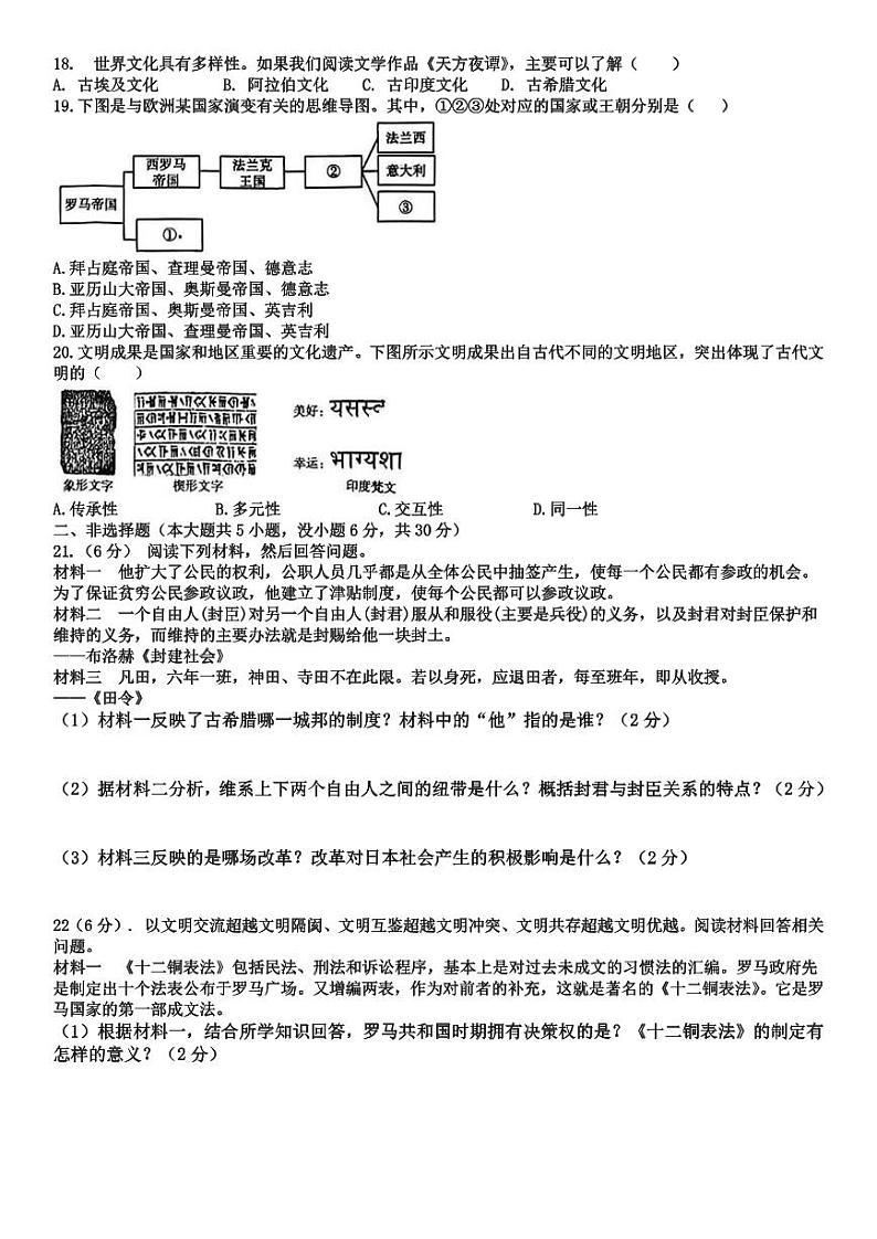 河南省固始县三河尖镇初级中学2023-2024学年部编版九年级上学期第一次月考历史试题02