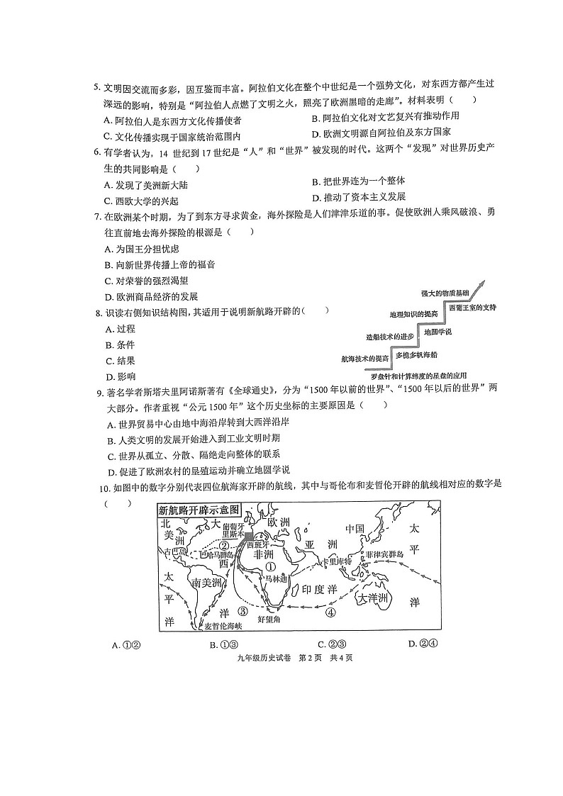 湖北省武汉市武昌区武珞路实验中学2022-2023学年九年级上学期期中考试历史试卷（含答案解析）第2页