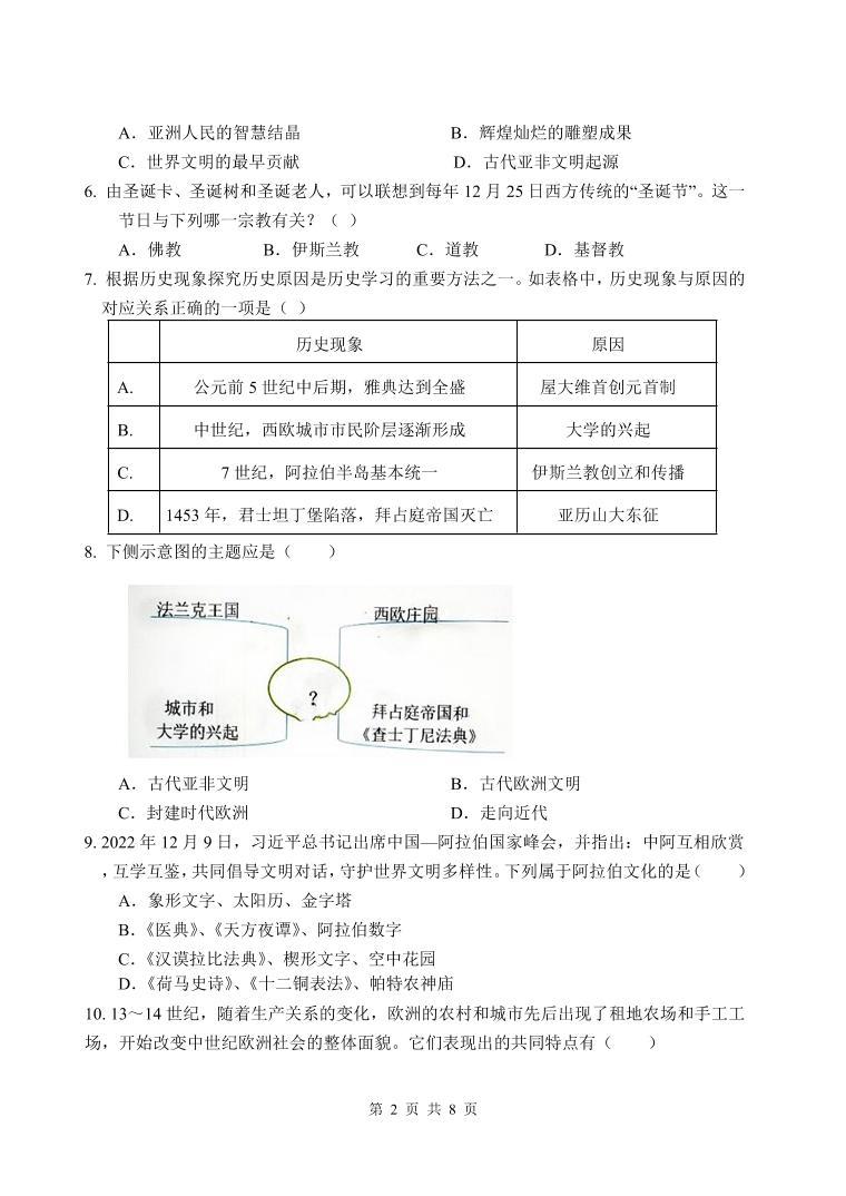 江苏省苏州市吴江区盛泽初中教育集团2023-2024学年部编版九年级上学期有效评估历史试卷（月考）02