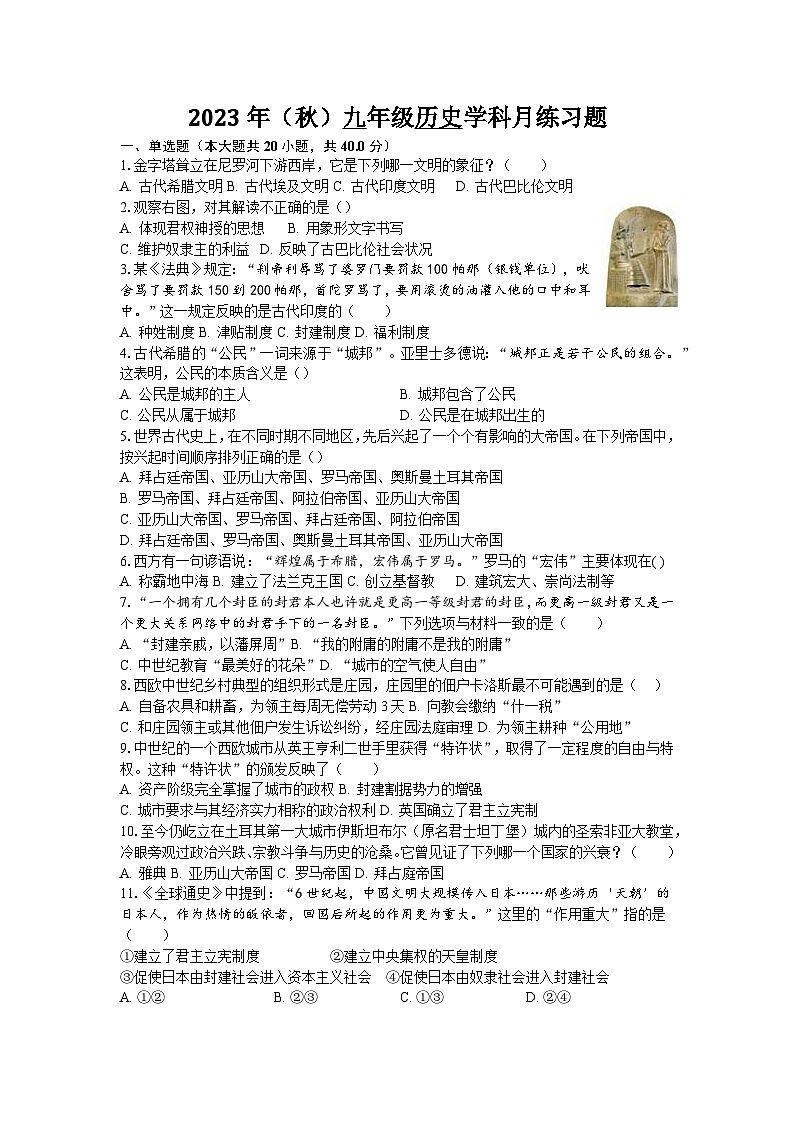九年级历史月考第1页