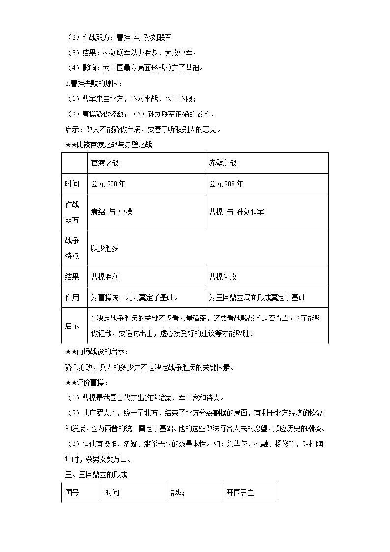 中考历史复习三国两晋南北朝时期：政权分立与民族交融 试卷02