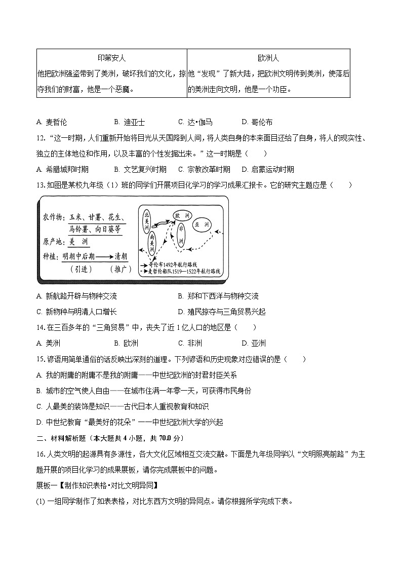 2023-2024学年山西省实验中学九年级（上）月考历史试卷（10月份）（含解析）第3页