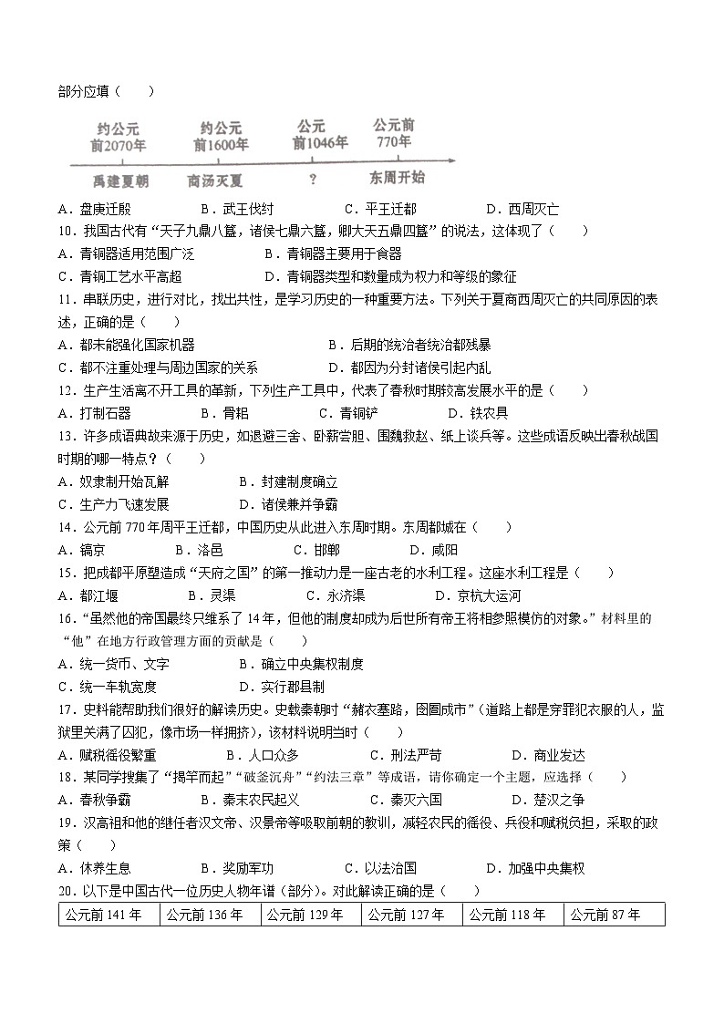 河南省商丘市柘城县2022-2023学年七年级上学期期中历史试题第2页