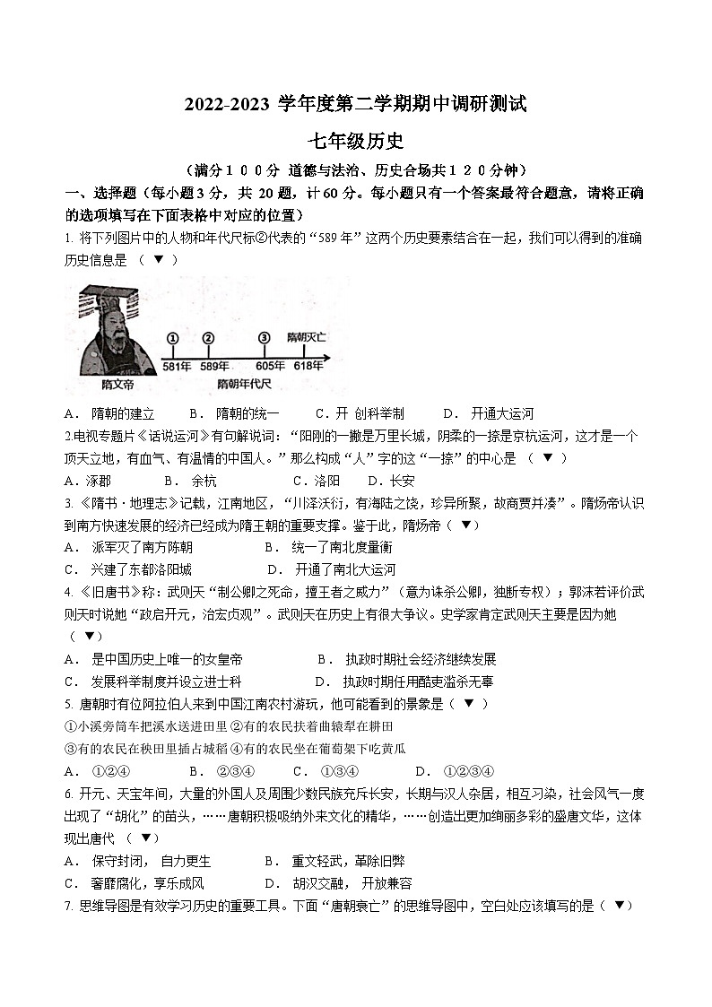 江苏省宿迁市宿城区2022-2023学年七年级下学期期中历史试题01