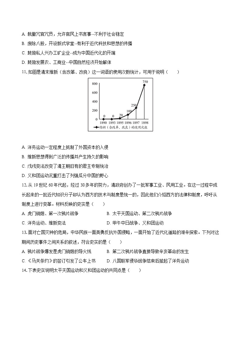 2023-2024学年湖北省部分学校八年级（上）第一次月考历史试卷（含解析）03
