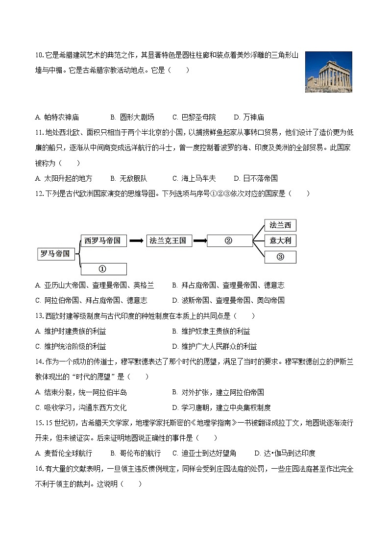 2023-2024学年吉林省长春市榆树市九年级（上）月考历史试卷（10月份）（含解析）02
