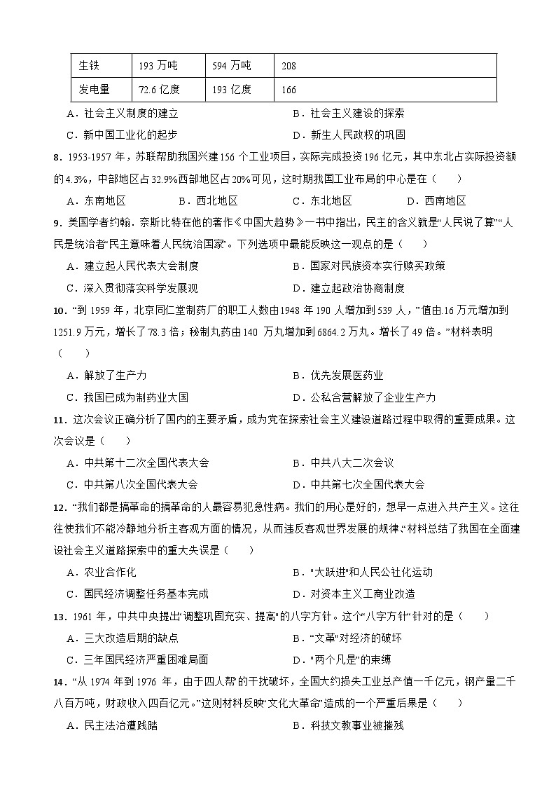 吉林省长春市德惠市2022-2023学年八年级下学期历史期中试卷第2页