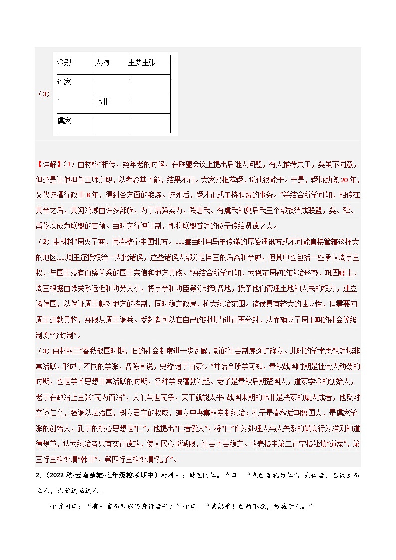 【期中真题】（部编版）2023-2024学年七年级历史上册 期中真题分类汇编-高频非选择题 第二单元 夏商周时期：早期国家与社会变革-试卷.zip02