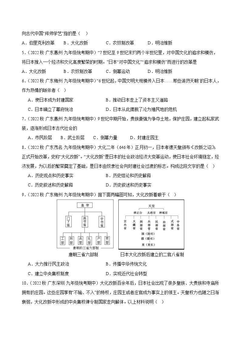 【期中真题】（广东专用）2023-2024学年九年级历史上学期期中真题分类汇编-高频选择题 第四单元封建时代的亚洲国家-试卷.zip02