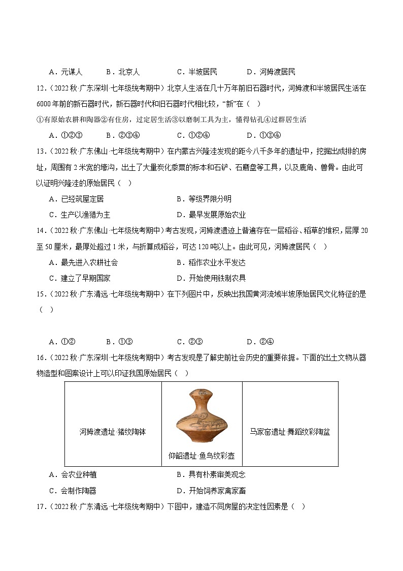 【期中真题】（广东专用）2023-2024学年七年级历史上册 期中真题分类汇编-高频选择题 第一单元 史前时期：中国境内早期人类与文明的起源-试卷.zip03