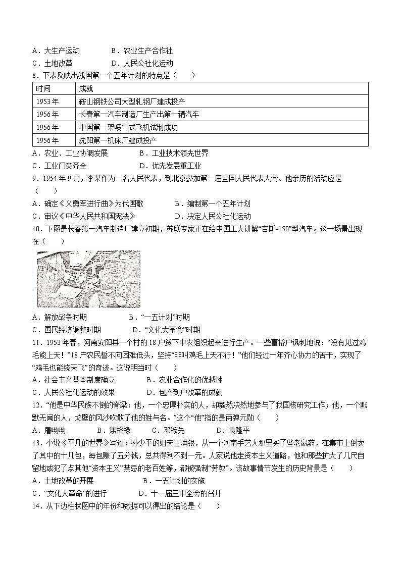 江西省九江市都昌县2022-2023学年八年级下学期期中历史试题（含答案）02