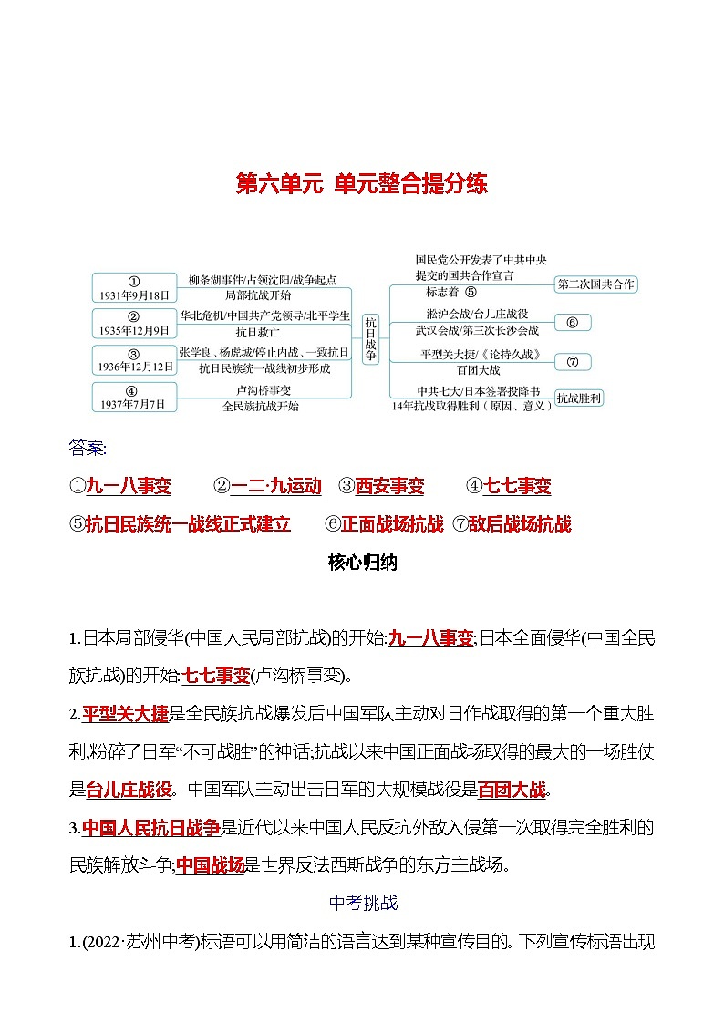 第六单元　单元整合提分练 同步练习（教师版）2023-2024 部编版历史八年级上册第1页