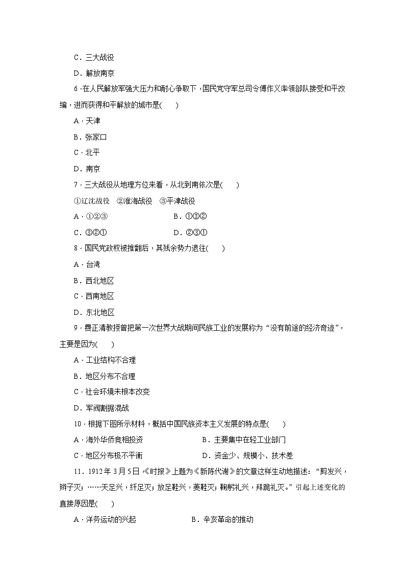 人教版八年级历史（部编）上册第七、八单元综合测试题02