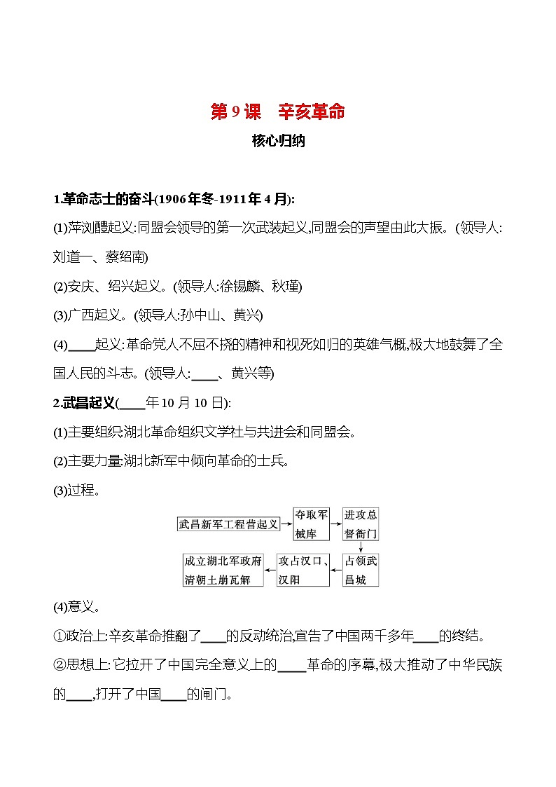 第三单元　第9课　辛亥革命 同步练习（学生版）2023-2024 部编版历史八年级上册第1页