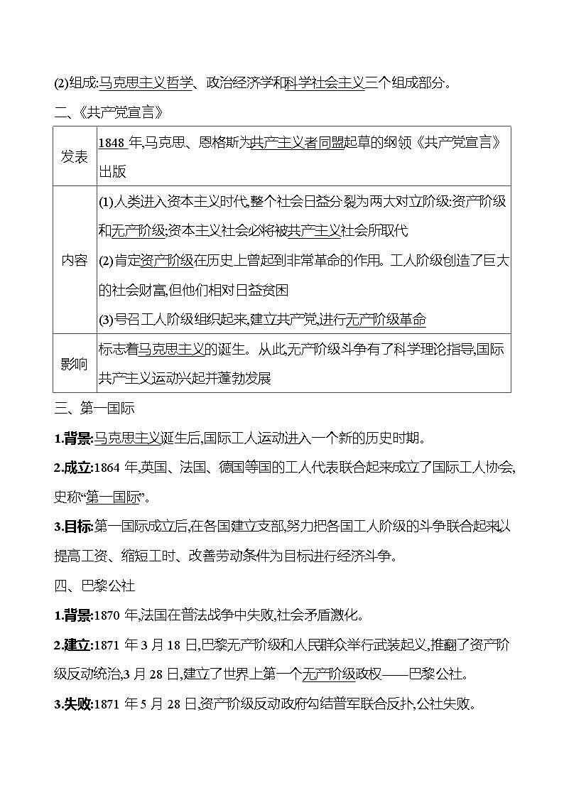 九年级上册  第七单元  第21课　马克思主义的诞生和国际共产主义运动的兴起 导学案 （教师版）2023-2024学年 初中历史第2页