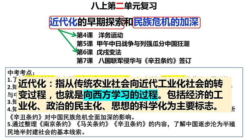 第二单元+近代化的早期探索与民族危机的加剧（单元复习）-2023-2024学年八年级历史上册同步精品课堂（部编版）课件PPT01