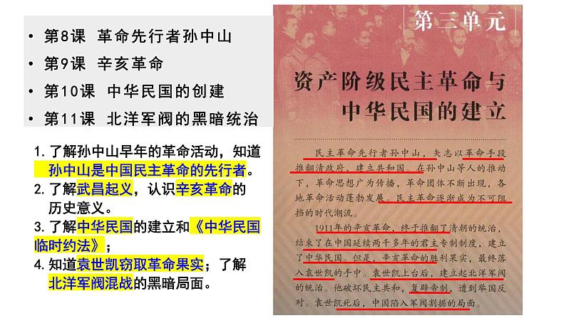 第三单元+资产阶级民主革命与中华民国的建立（单元复习）-2023-2024学年八年级历史上册同步精品课堂（部编版）课件PPT01