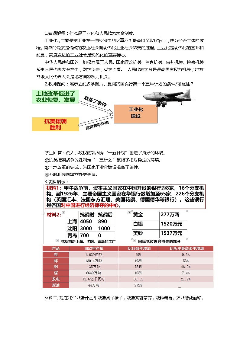 【核心素养目标】部编版初中历史八下 第4课新中国工业化的起步和人民代表大会制度的确立 +课件+教案+课时训练（含答案）02