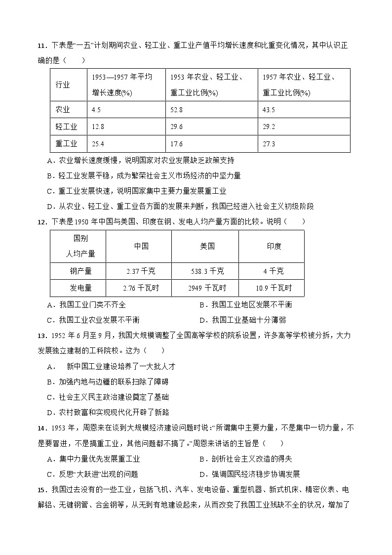 【核心素养目标】部编版初中历史八下 第4课新中国工业化的起步和人民代表大会制度的确立 +课件+教案+课时训练（含答案）03