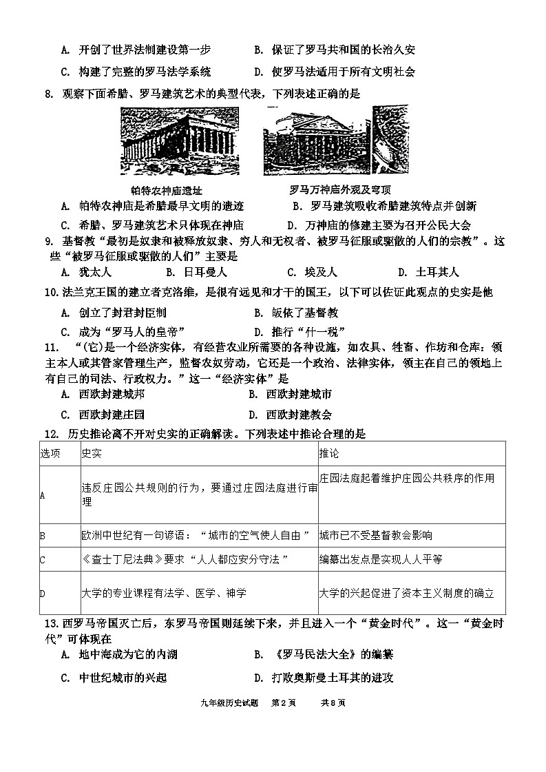 山东省青岛市城阳区2023-2024学年九年级上学期11月期中历史试题02