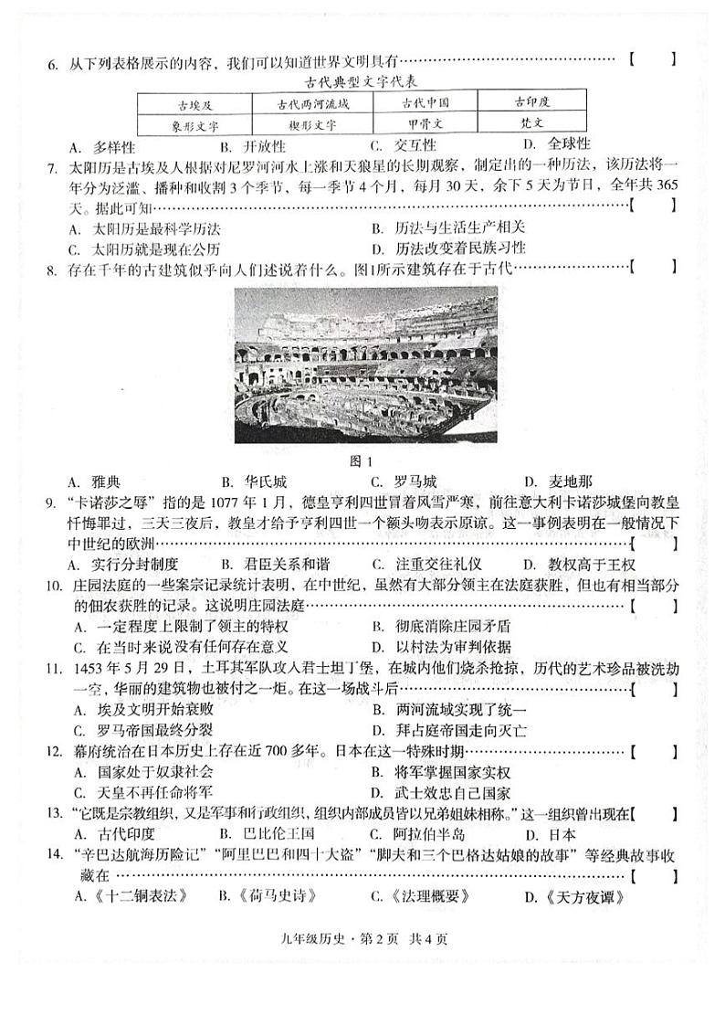 安徽省庐江县南片初中学校2023-2024学年九年级上学期期中历史试题第2页