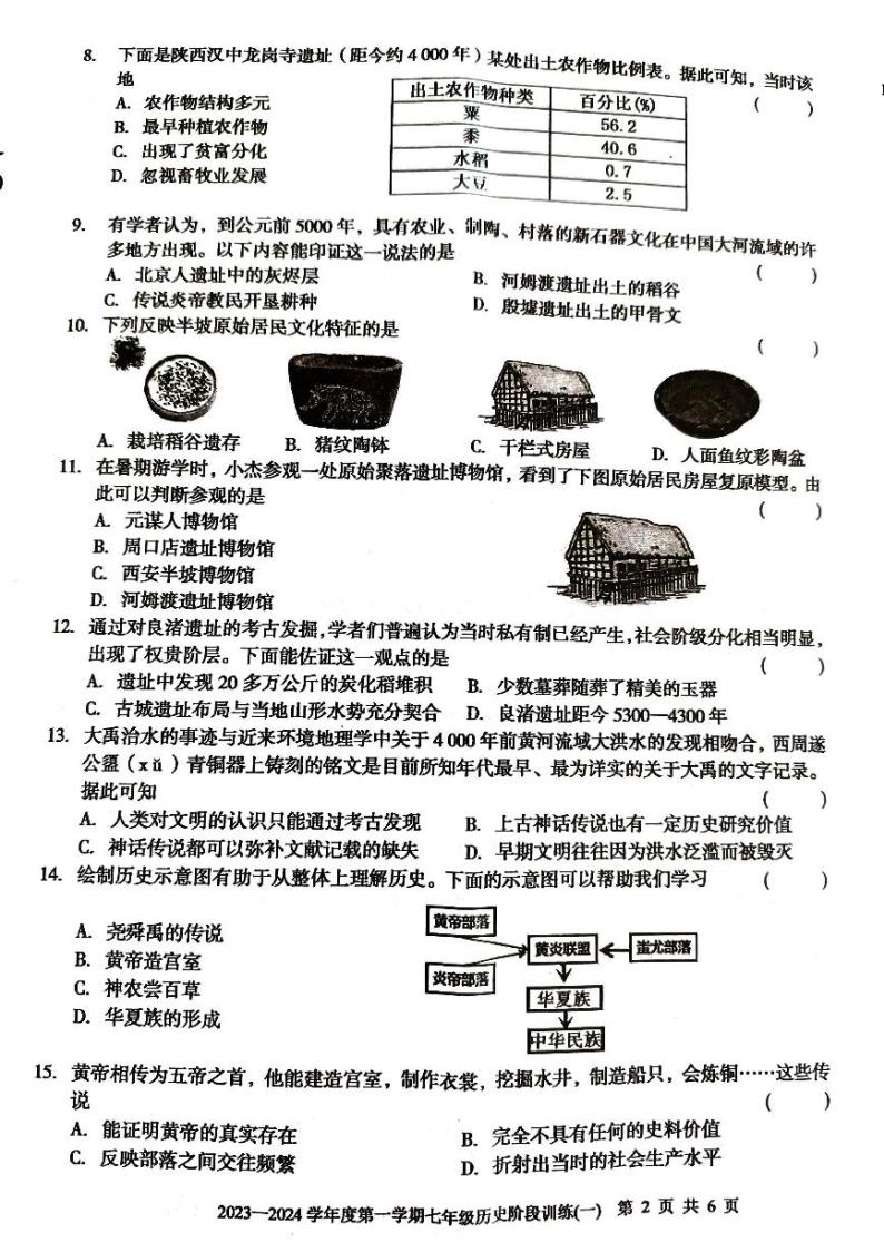 广东省  廉江市良垌中学2023-2024学年度第一学期七年级历史第一次月考试题(PDF版，无答案)02