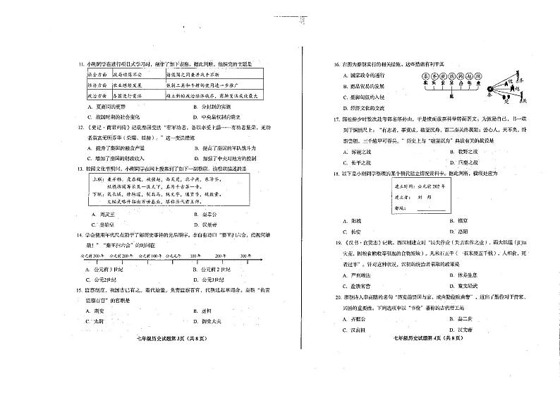 山东省青岛市李沧区2023-2024学年七年级上学期期中考试历史试题（无答案）02