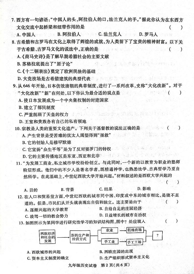 河南省信阳市固始县2023-2024学年九年级上学期期中历史试题第2页