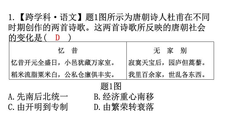 中考历史复习专项训练一跨学科主题学习课件第2页