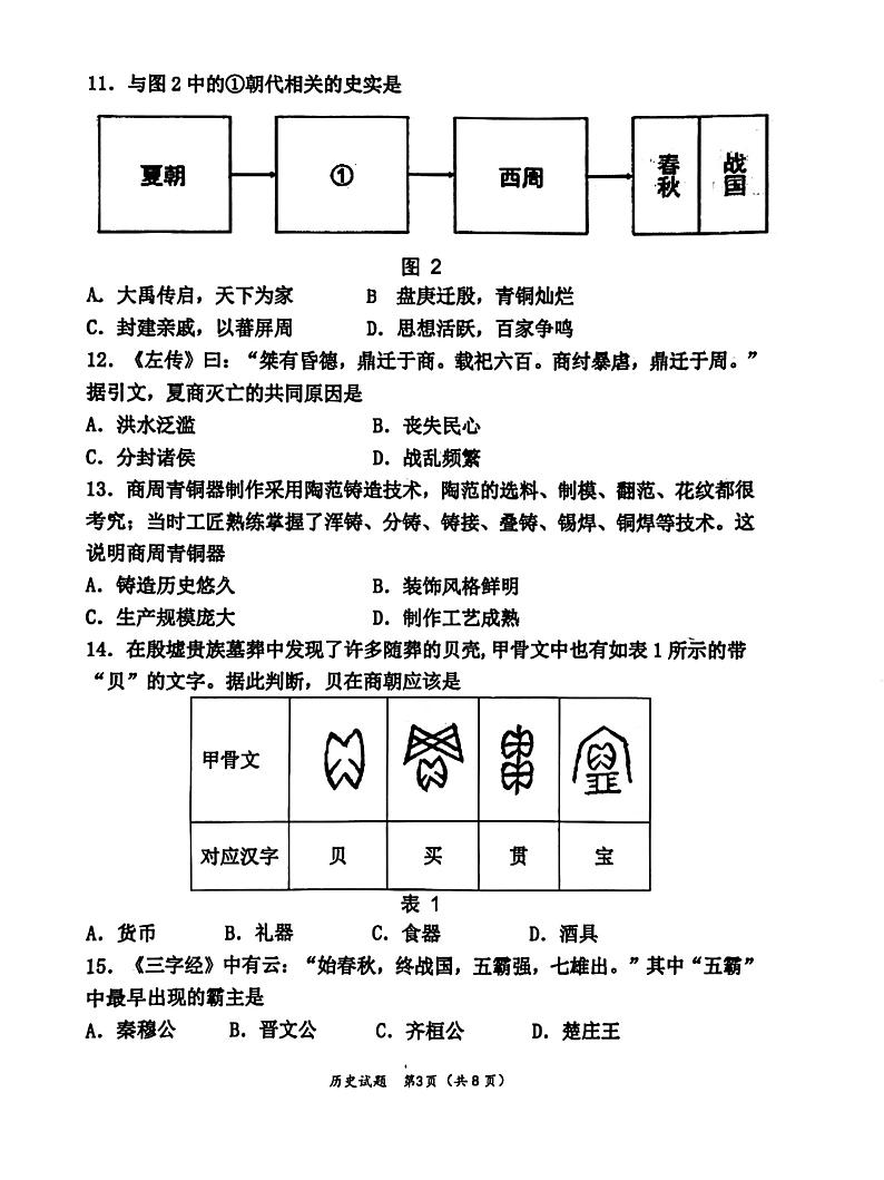 福建省福州市福清市2023-2024学年七年级上学期11月期中历史试题(1)03
