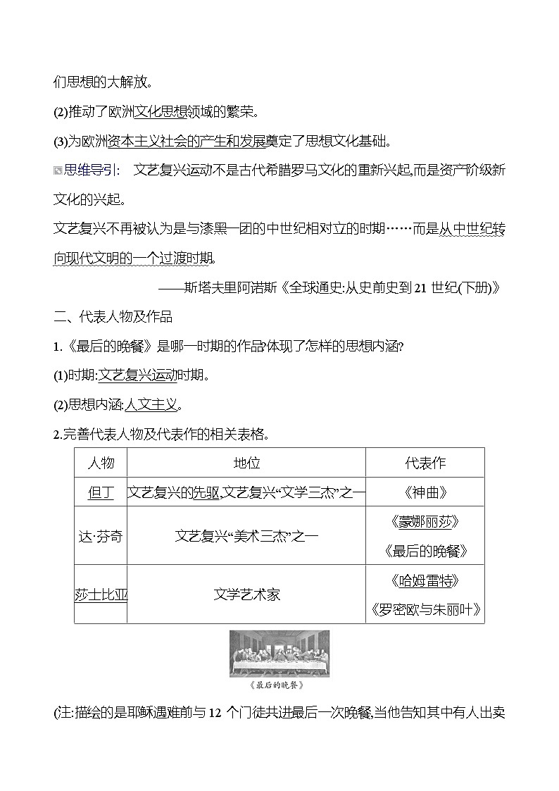 第五单元　第14课　文艺复兴运动 导学案（教师版）2023-2024 部编版九年级上册第2页