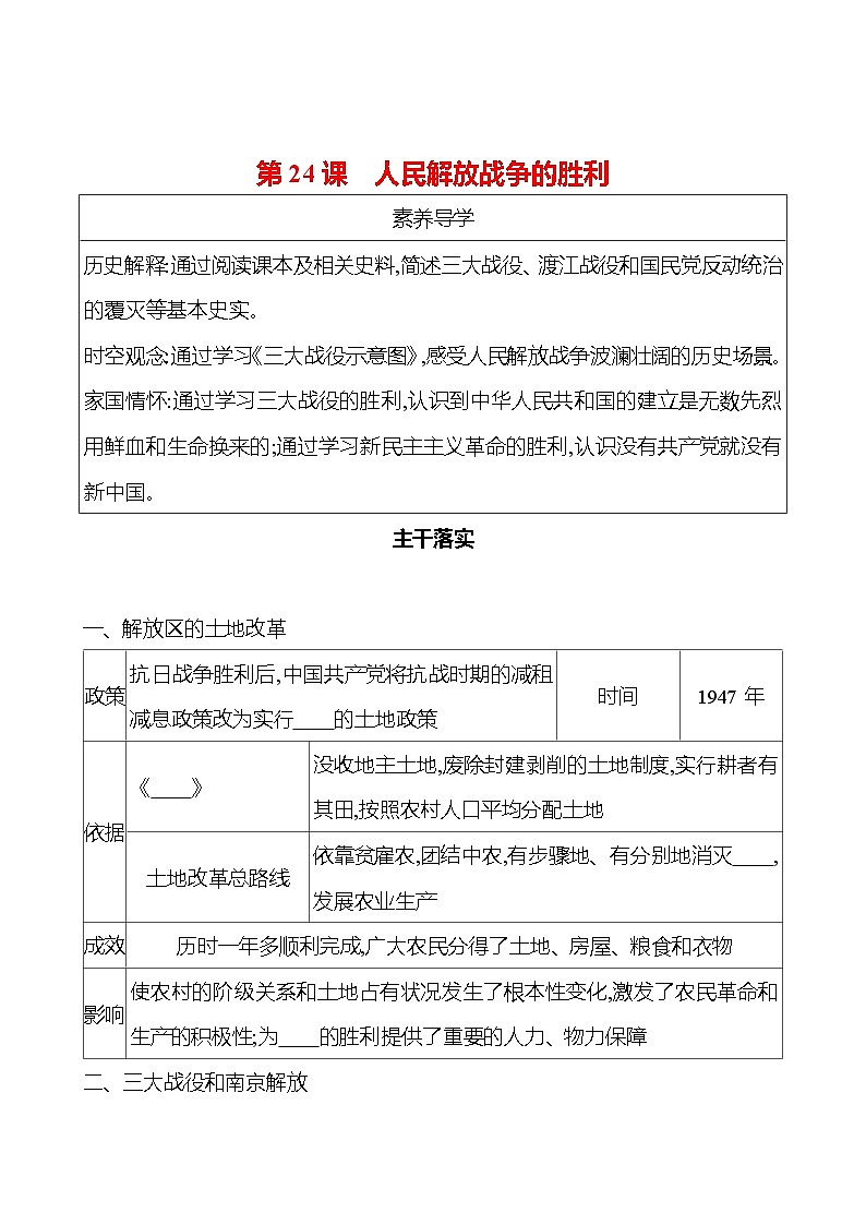 第七单元　第24课　人民解放战争的胜利 同步练习 2023-2024 部编版历史 八年级上册01