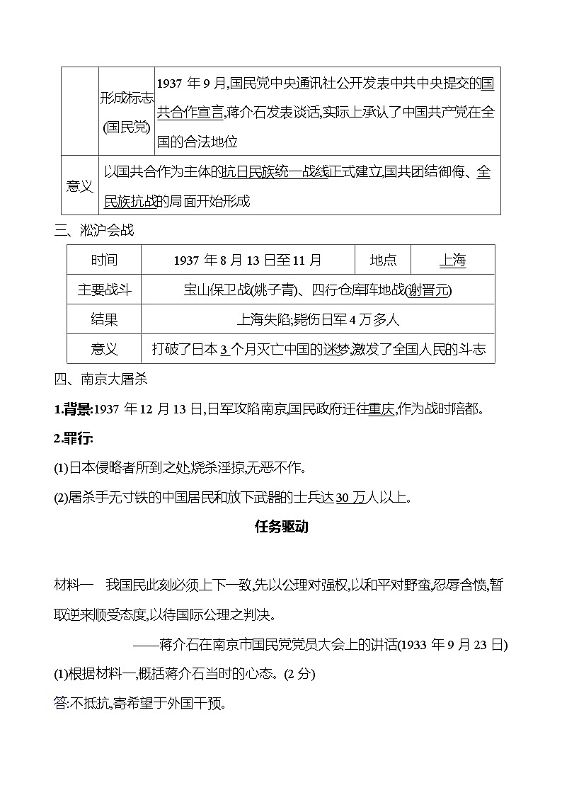 第六单元　第19课　七七事变与全民族抗战 同步练习 2023-2024 部编版历史 八年级上册02