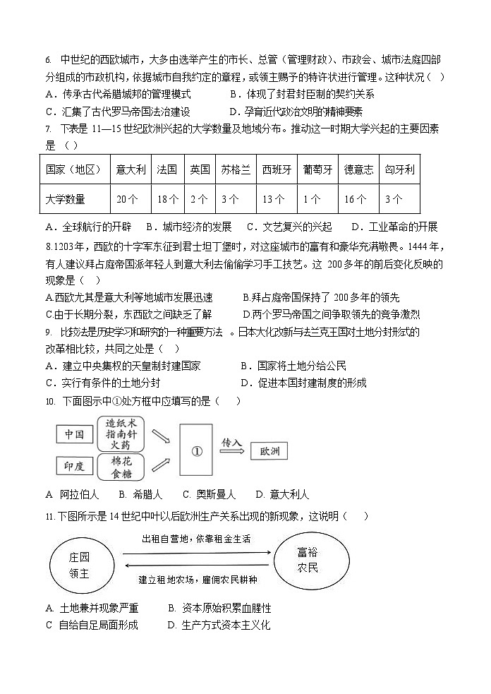 山东省滨州市惠民县2023-2024学年部编版九年级历史上学期期中学业质量检测试题（含答案 ）02