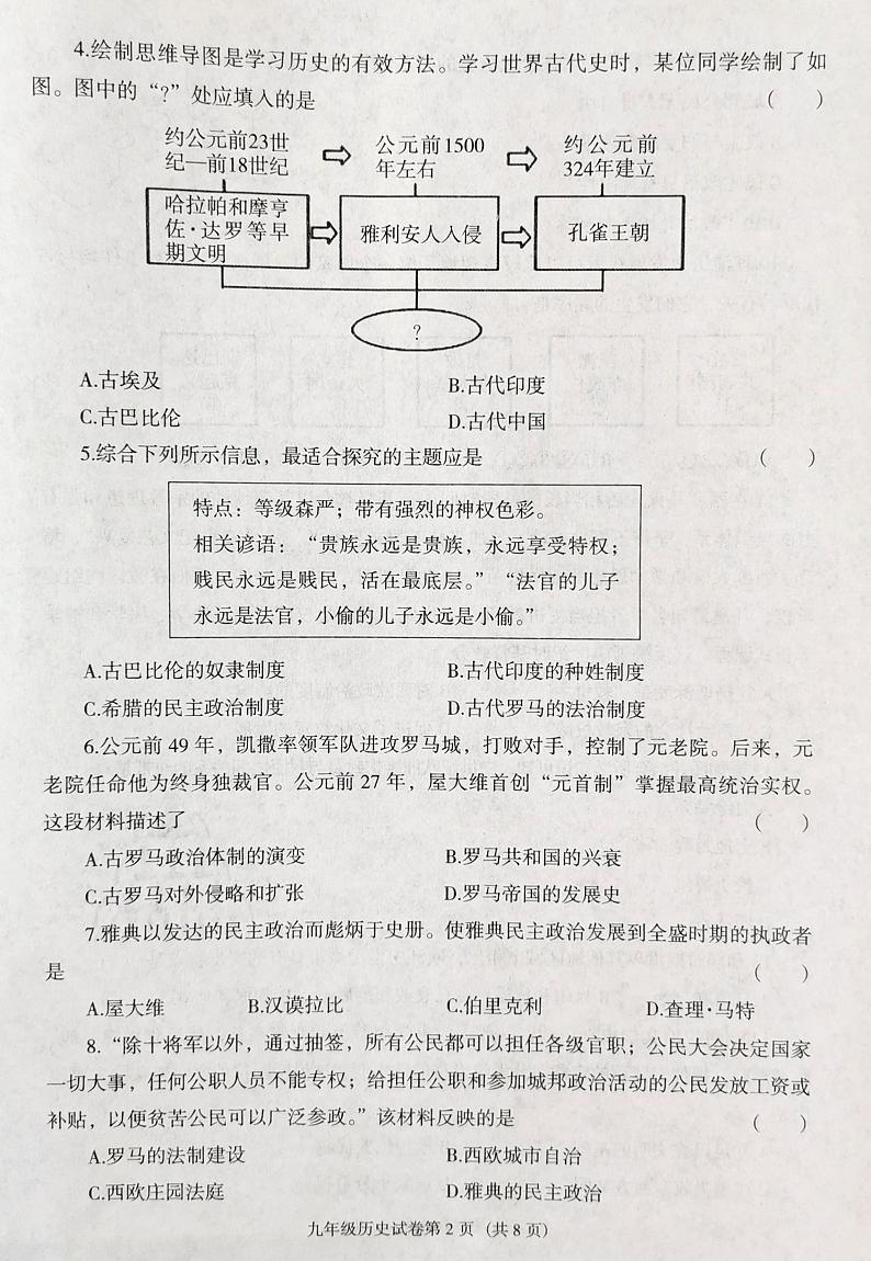 辽宁省沈阳市于洪区2023-2024学年九年级上学期11月期中历史试题02