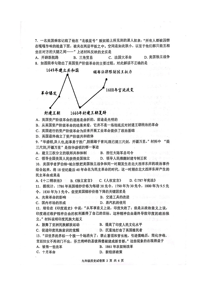 江苏省沭阳县沭阳如东实验学校2023~2024学年九年级上学期期中历史试题第2页