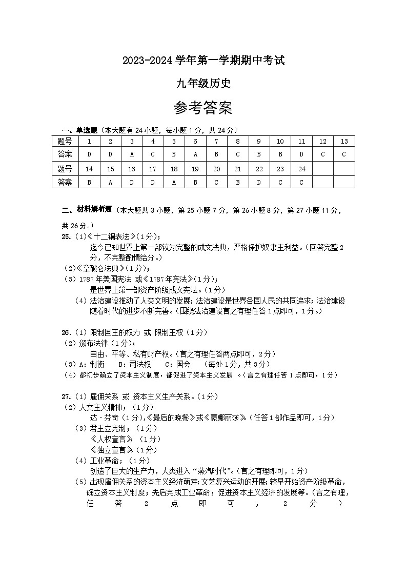 九上历史答案第1页