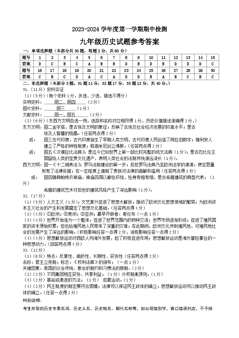 江苏省徐州市2023-2024学年度九年级第一学期期中检测历史试题(含答案)01