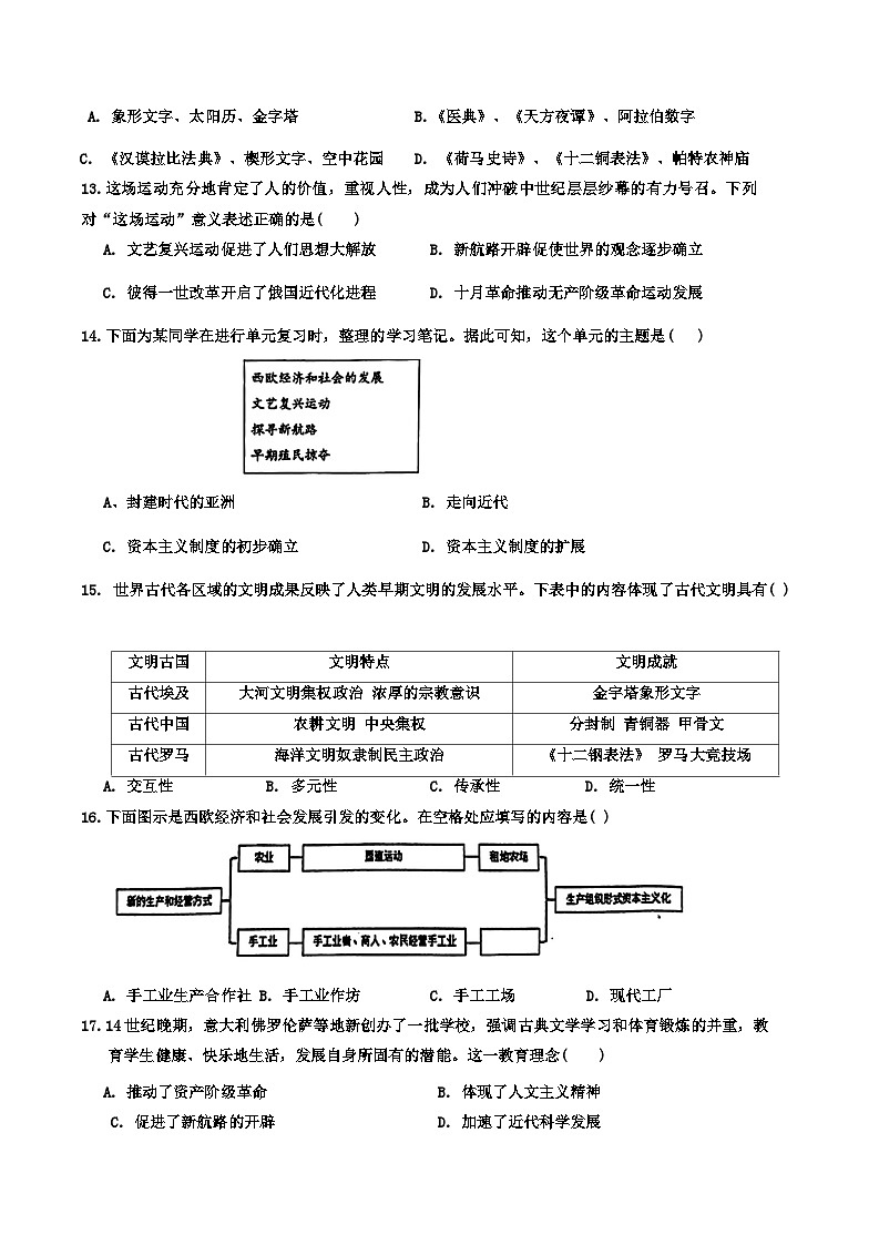 天津市滨海新区塘沽第一中学2023-2024学年九年级上学期11月期中历史试题03