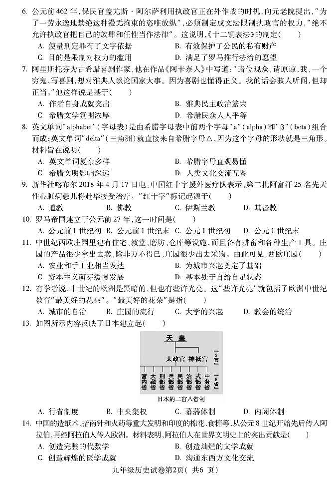 安徽省蚌埠市蚌山区2023-2024学年九年级上学期期中历史试题02